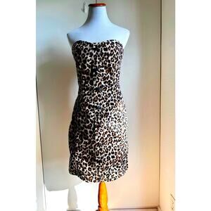 Veronica Beard Womens  leopard Liza denim straight dress strapless Size 8 Sexy